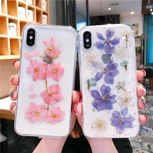 Real Dried Flower Case For Coque iPhone 11 X XS Max XR 6 6S 7 8 Plus SE 2 11 Pro MAX Cases Handmade Clear TPU Fresh Flower Cover