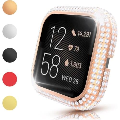 Luxury Full Diamond PC Cover for Fitbit Versa 2 3 Sense Watch Case Women Bling Protective Bumper Slim Lightweight Hard Frame