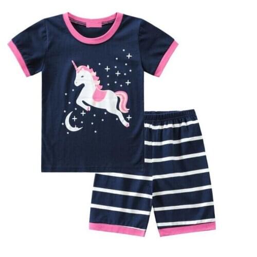 Kids Boys Pajama Sets Cartoon Print Short Sleeve O-Neck Cute T-Shirt Tops with Pants Baby Girls Clothes Summer Sleepwear Pyjamas