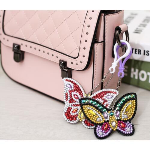 Diy 2Pcs Diamond Painting Butterfly Cartoon Keyring Keychains Cross Stitch Embroidery Women Bag Key Chain Jewelry Hand make Gift