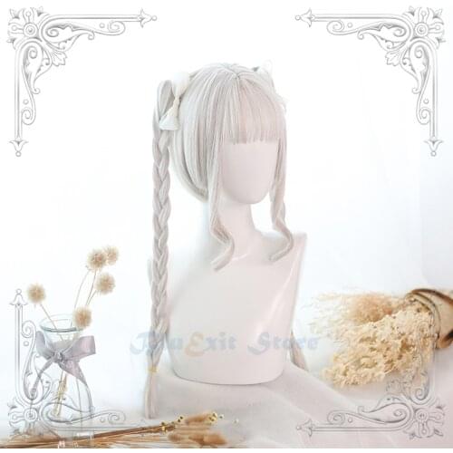 Cream White Lolita Wig Braids Ponytail JK Harajuku Fairy Beige Long Braided Sweet Bangs Girls Cosplay Synthetic Hair