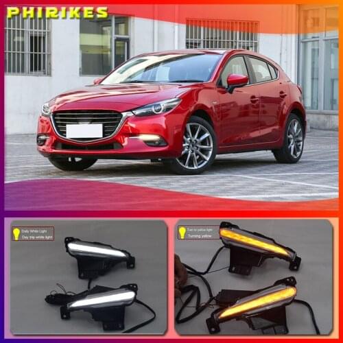 2pcs DRL for Mazda 3 axela 2017 2018 12V LED car DRL Driving daytime running lights fog lamp with turn Signal style Relay