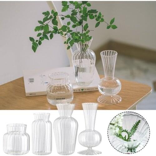 Hot Transparent Glass Flower Vase Hydroponic Plants Small Vase Tabletop Ornaments Flower Container Bottle Living Room Decoration