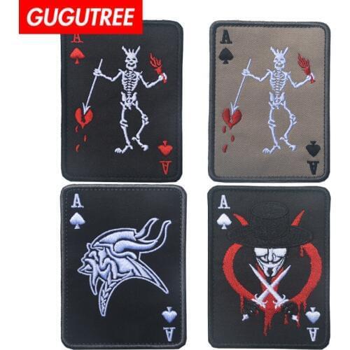 GUGUTREE embroidery HOOK&LOOP poker patches Viking Vendetta patches badges applique patches for clothing AD-233