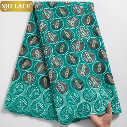 SJD LACE Green Swiss Voile Lace In Switzerland Embroidery African Dry Lace Fabric Cheap Sale 5Yards Cut Garments Materials A2362