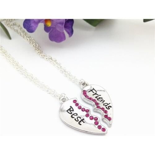 Hot Sale pink diamante 2pcs/ Set friendship heart bff necklace best friends Jewelry For Women and Men