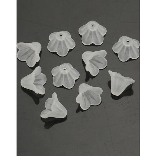 Doreen Box hot- White Lily Flower Frosted Acrylic Beads 14x10mm, sold per packet of 200(B15307)
