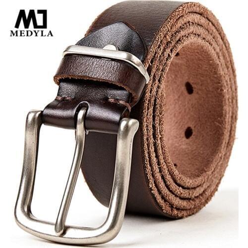 MEDYLA Men Top Layer Leather Casual High Quality Belt men belt 150cm Vintage Design Pin Buckle Genuine Leather Belts