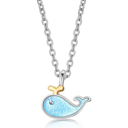 Cute 925 Sterling Silver Blue Whale Fish Necklaces For Women Girl Party Jewelry Christmas Gift Collar Colar Drop Shipping