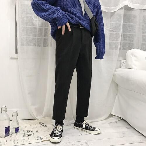 2021 Winter Mens Wool Cotton Material Casual Pants Loose Western-style Trousers Black Suit Black Grey Woollen Pants Size M-2XL