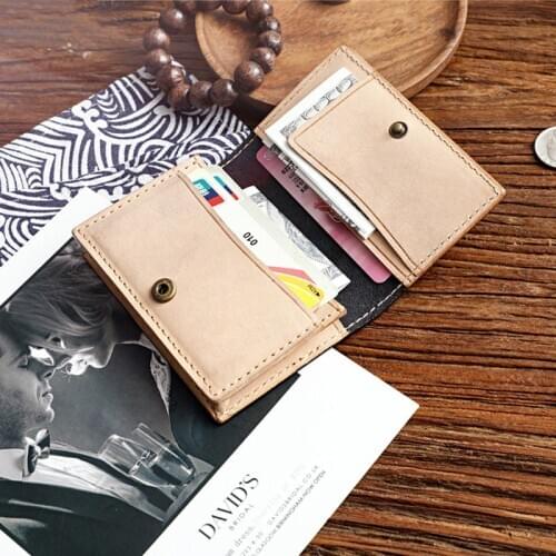 100% Genuine Leather Card Holder For Men Male Vintage Handmade Short Business Credit Card ID Holders Box Small Wallet Purse Case
