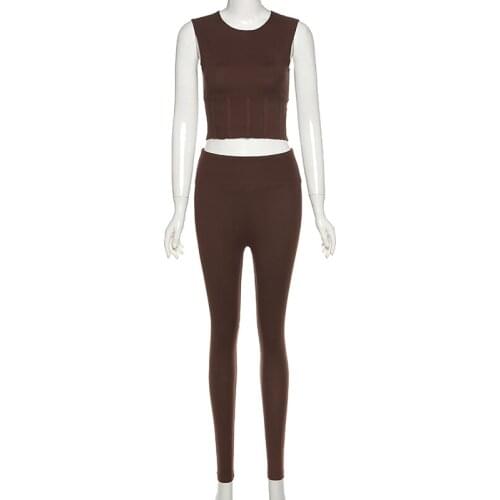 2021 News Two Piece Yoga Suit Breathable High Waist Leggings Womens Sleeveless Crop Workout Set