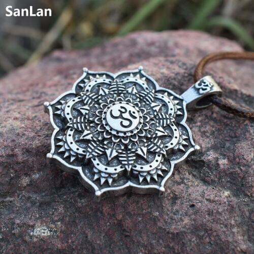 OM Mandala Pendant Necklace Flower Mala Meditation Prayer Buddhist Yoga Or Mindfulness Amulet Necklaces SanLan Jewelry