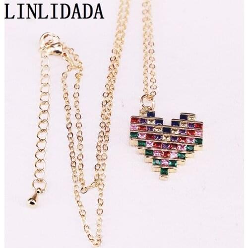 6Pcs NEW fashion Colorful CZ Micro Pave Heart Pendant Top Quality Multi CZ Crystal Rainbow Charm Pendant Necklaces