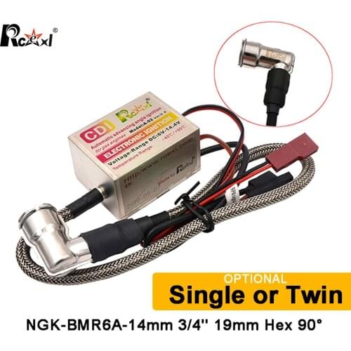 Rcexl Single Ignition CDI NGK-BMR6A-14mm 3/4'' 19mm Hex 90 Degrees for Gas Petrol Engine RC Airplane