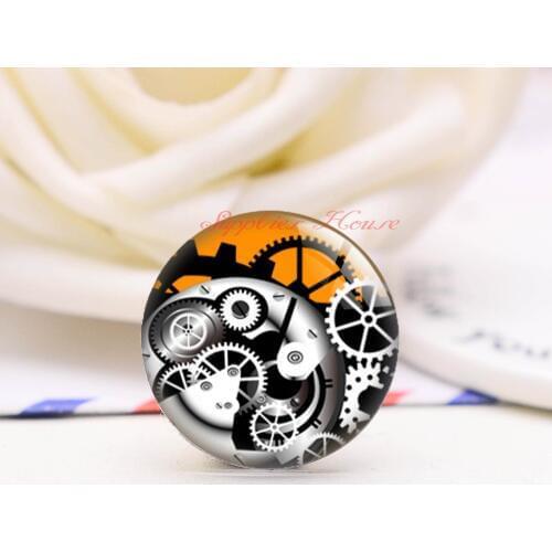 Handmade Round gear steampunk photo glass Cabochons, Jewelry Finding Cameo Pendant Settings, (F006-93)