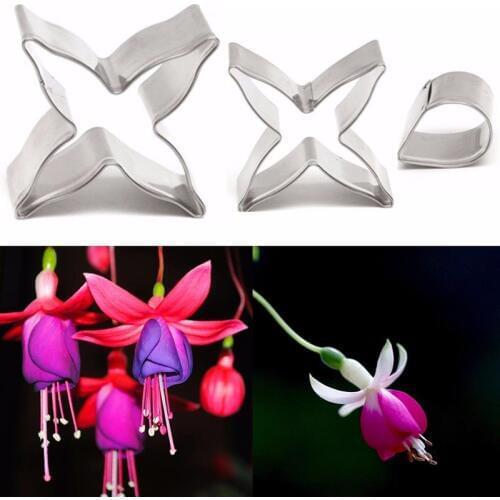 Fuchsia Flower Shape Chocolate Cookie Cutters Candy Biscuit Jelly Baking Tool Fondant Cake Stainless Steel Mold 3pcs/set A768