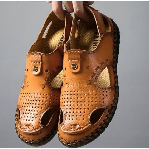Summer Men Sandals Comfortable Breathable Genuine Leather Beach Outdoor Sneaker EVA Trekking Hiking Climbing Handmade Large Size