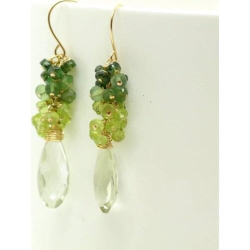 Gemstone Earrings Green Gems Earrings Green Amethyst and Peridot Dangle Statement Earrings