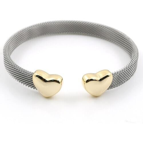 Grey Mesh Heart Bracelets Silver Color Fashion Lovers Stainless Steel Open Cuff Bracelet for Women Men Cuff Bracelets Jewelry