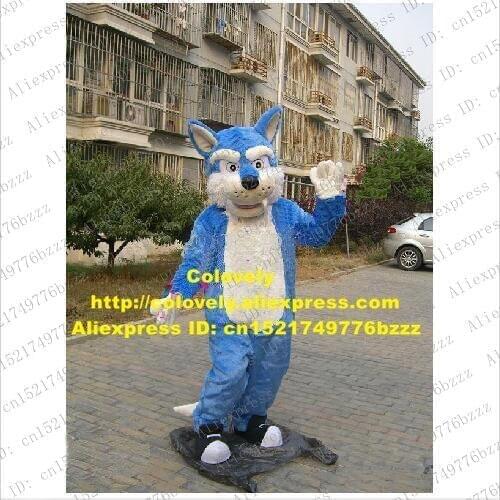 Blue Wolf Coyote Plush Adult Mascot Costume With White Bushy Eyebrow Mascotte Fancy Dress Party Outfit Suit No.124 Free Ship