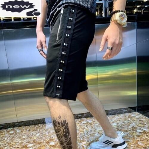 Summer Mens Joggers Fitness Sweatpants Slim Fit Beach Breathable Cotton Elastic Waist Side Striped Rivets Casual Shorts