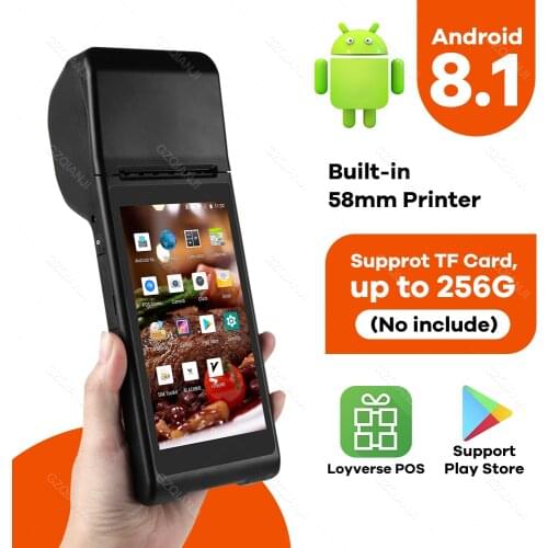 Android 8.1 Terminal POS Machine 5.5 Inch Touch Screen Built-in 58mm Bluetooth Thermal Receipt Printer Support Wifi TF Card