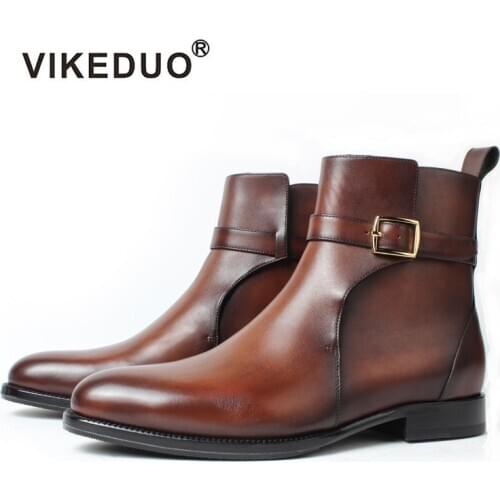 Vikeduo Designer Made Brown Calfskin Jodhpur Boots Mens Winter Handmade Leather Boots Shoes For Men