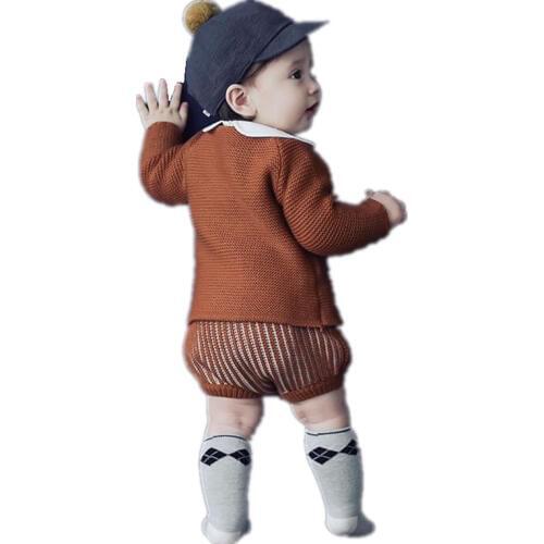 Newborns Toddler knit Cardigan +shorts Clothing Sets Wool Knitted Cotton Sweater boys Girls Sets Infant Warm Pullover Pants Suit