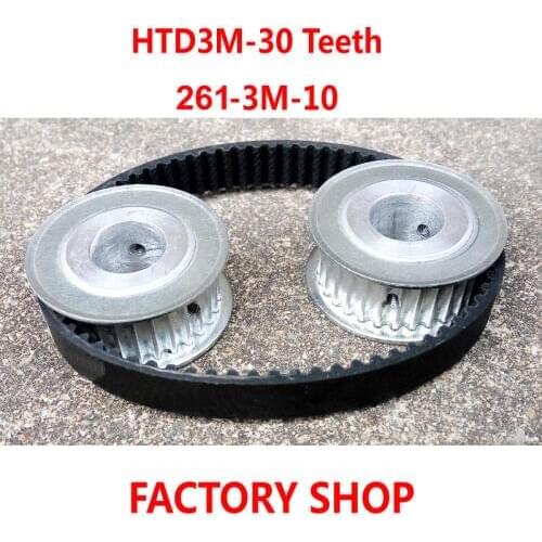High quality 2pcs 30 teeth HTD3M Timing Pulley bore 8mm + 1pc HTD 3M timing belt length 261mm width 10mm S3M Free shipping