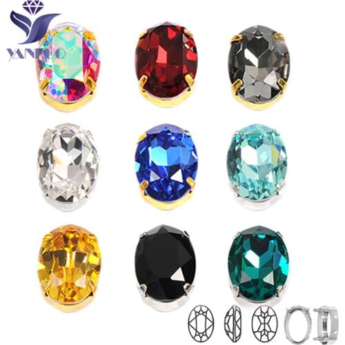 YANRUO 4120 Oval Glass Sewing Rhinestones Stones For Jewelry With Sparkly Silver Gold Claw Rhinestones Clothes Dress