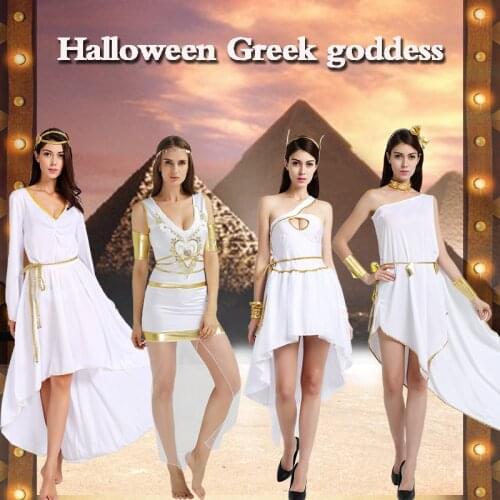 Fhalloween party cosplay adult women white Greek goodess Greece princess warrior dress Egyptian Egypt costume headband
