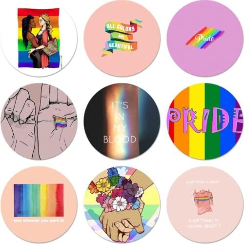 58mm Gay Lesbian LGBT Rainbow Pride ART Icons Pins Badge Decoration Brooches Metal Badges For Backpack Decoration