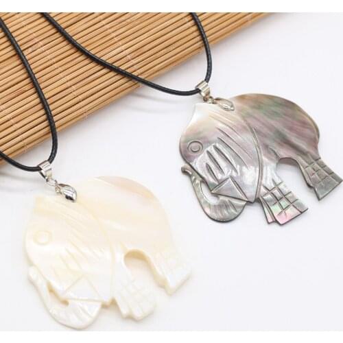 Retro Style 2021 New Natural Shell Alloy Pendant Hand-carved Cute Elephant Jewelry Men and Women Couples Banquet Gifts 60cm 1PC