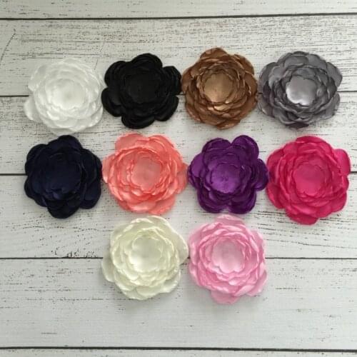 10pcs/lot 9cm Hair Clips Handmade Satin Flower Layered Customize Flower Kids Hair Accessory Fabric Flowers For Girl Headbands