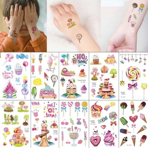 10pcs Ice Cream Lollipop Cake Temporary Tatoo Sticker Waterproof Fake Tattoo Summer Tattoos Hand Foot For Kids Children Boy