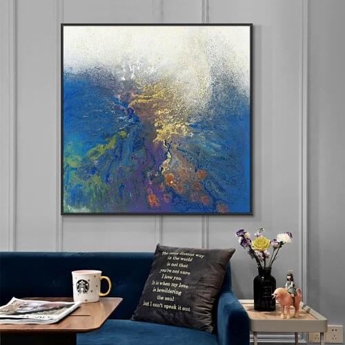100% Hand Painted Oil Painting On Canvas Abstract Blue Seascape 3D Colorful Modern Painting Wall Art For Living Room House Decor