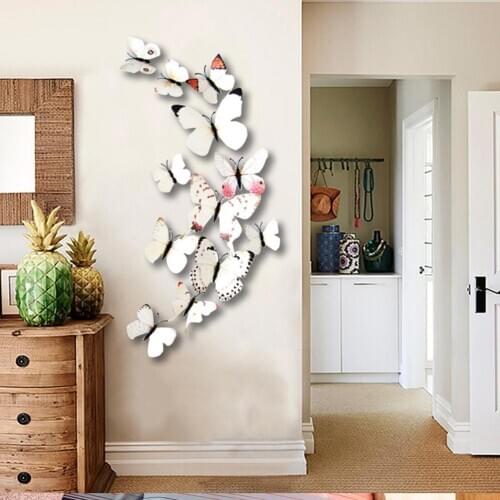 12Pcs/lot Mirror Butterfly Kitchen Wall Art Decal DIY Fashion Acrylic Decorative Wall Sticker For Kids Rooms Home Decoration A