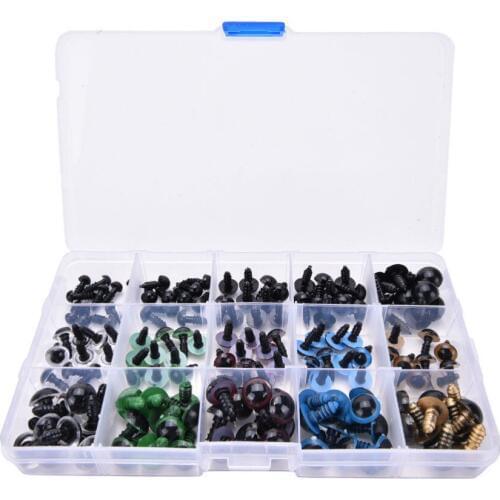 150pcs 6-12mm Plush Bear Toy Eyes 3D Animal Craft Puppet Doll Eyes DIY Plastic Black Safety Eyes for Plushed Bear Kids Toys