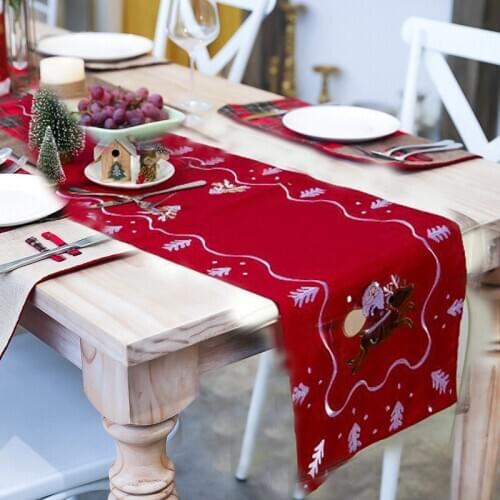 2020 New Year Santa Embroidered Tablecloth Christmas Rectangular Retro Restaurant Table Christmas Party Diner Table Decorations