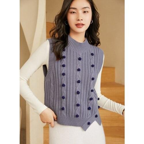 2021 Autumn/Winter Women Pullovers Young Style 100% Goat Cashmere Sweaters High Quality Waistcoat Girls Tops With Hairball