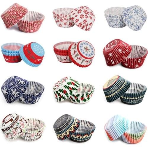 250pcs Christmas Cupcake Wrapper Paper Muffin Baking Cup Liner Case Birthday Wedding Party Supplies Cake Decor