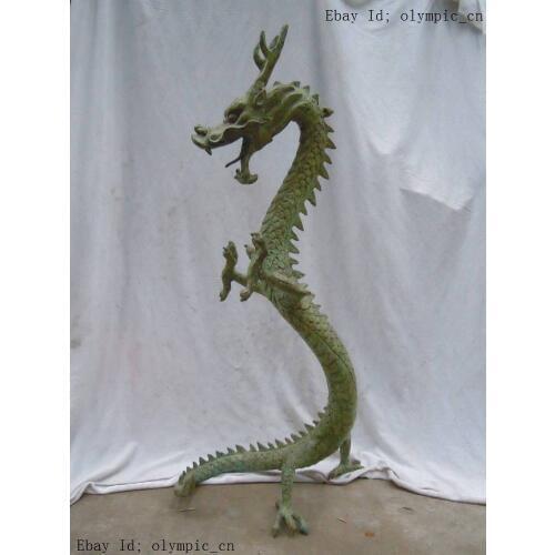 30" Chinese old bronze copper carved whirlabout luck dragon Sculpture statue
