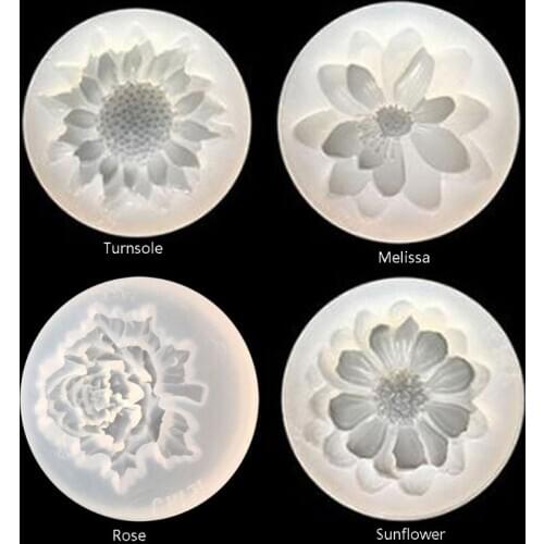 4Pcs Flower Epoxy Resin Mold Kits Camellia Sunflower Rose Turnsole Silicone Mold Jewelry Making Charms DIY Silica Molds Crafts