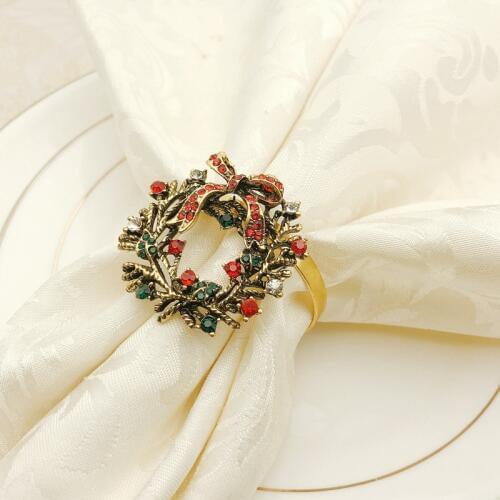 6Pcs Christmas Wreath Napkin Rings Metal Napkin Buckle Napkin Holder Napkin Circle Hotel Restaurant Wedding Party Dinner Table D