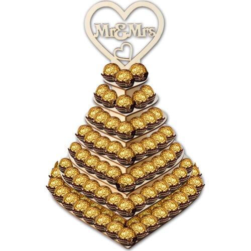 7 Tiers Heart / Bird Shape Personalised Mr & Mrs Rocher Pyramid Wedding Chocolate Dessert Candy Display Stand