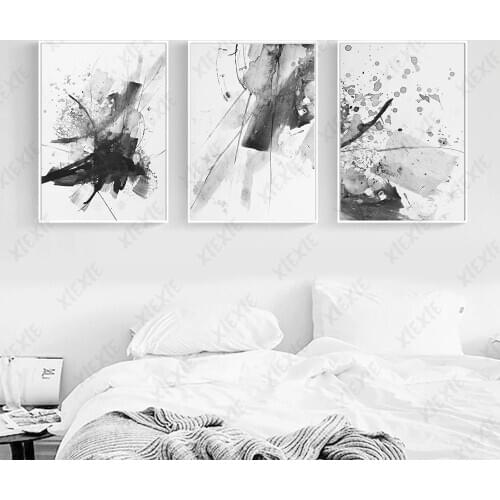 Gray and White Abstract Poster Ink Graffiti Canvas Painting Art Modern Wallpaper Craft Print Picture Decoration Home Living Room