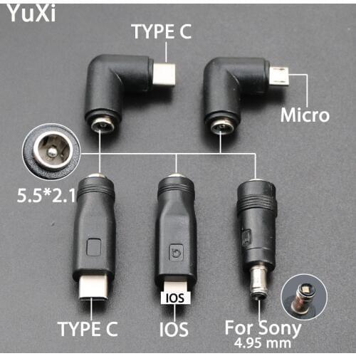 YuXi DC Power Adapter Converter DC 5.5*2.1mm Female to USB TYPE C IOS Micro Male For Sony Jack Connector for Laptop Computer PC