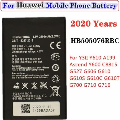 Ascend Y600 Battery For Huawei Y3II LUA U02/U03/U22/U23 Ascend Y610 A199 G610 S/C/T G700 G710 Phone Battery HB505076RBC 2150mAh