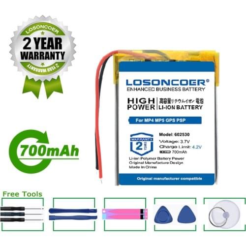 LOSONCOER Battery 602530 700mAh Battery For MP4 MP5 GPS PSP Smart Watch Driving Recorder